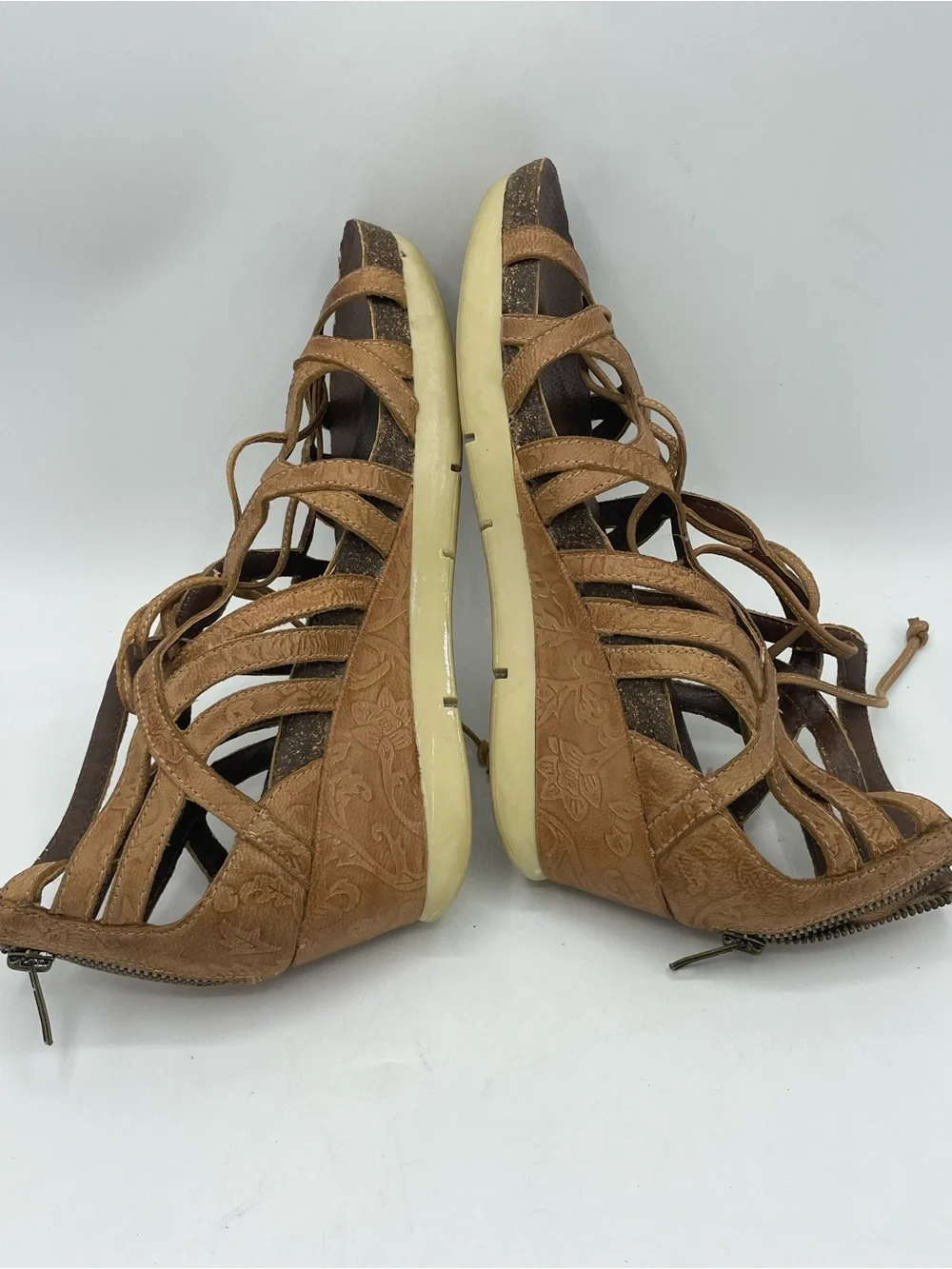 OTBT Nomadic Leather Tan Lace-Up Strappy Wedge Sandals.